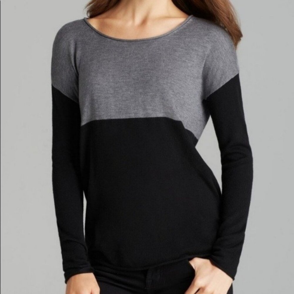 Splendid Gray Black Colorblock Poly Cashmere Blend Pullover Sweater Size XS